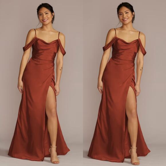 Galina Signature Charmeuse Cowl Dress with Swag Sleeves - Picture 1 of 9